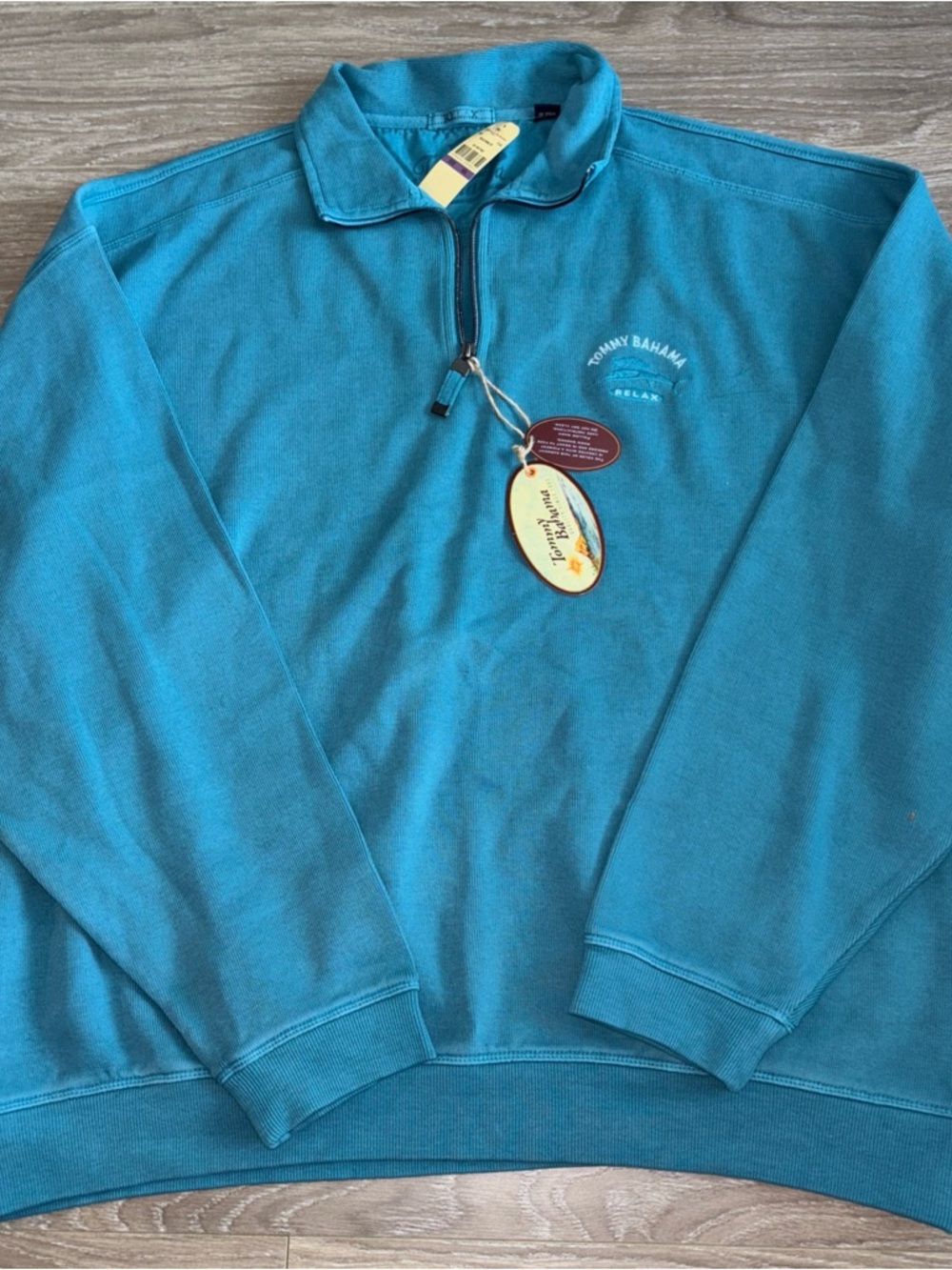 Tommy Bahama Men's Teal Zip-Up Pullover Sweater